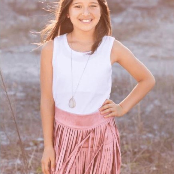 NWT Peyton Bre Dusty Rose Suede Fringe Skirt - Picture 3 of 3